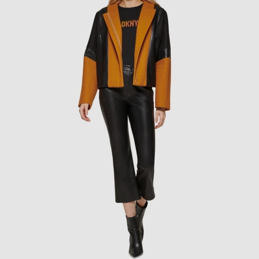 NWT DKNY Colorblock Faux Leather Stripe Jacket - Picture 3 of 14